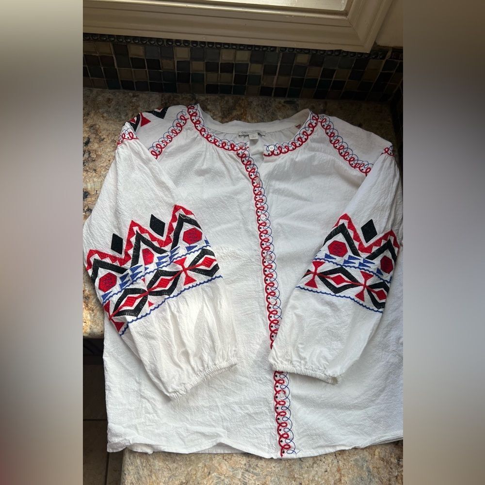 Embroidered Boho long sleeve peasant top - Picture 5 of 8